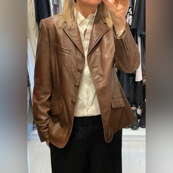 Ralph Lauren Blue Label Brown Lamb Leather Blazer - Picture 3 of 15